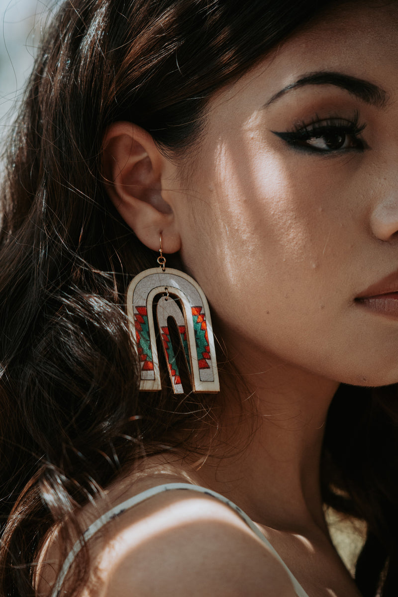 Aztec Wooden Drop Earrings