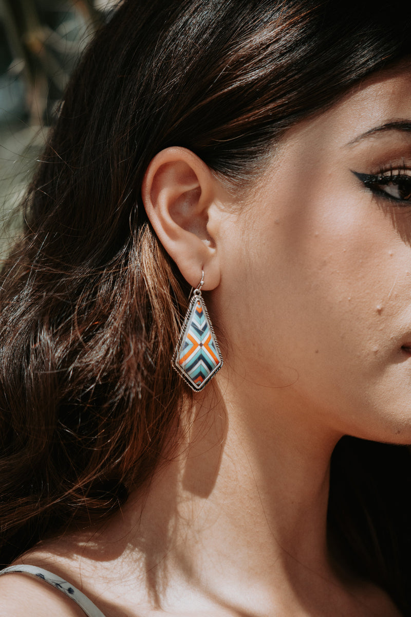 Aztec Aqua Drop Earrings