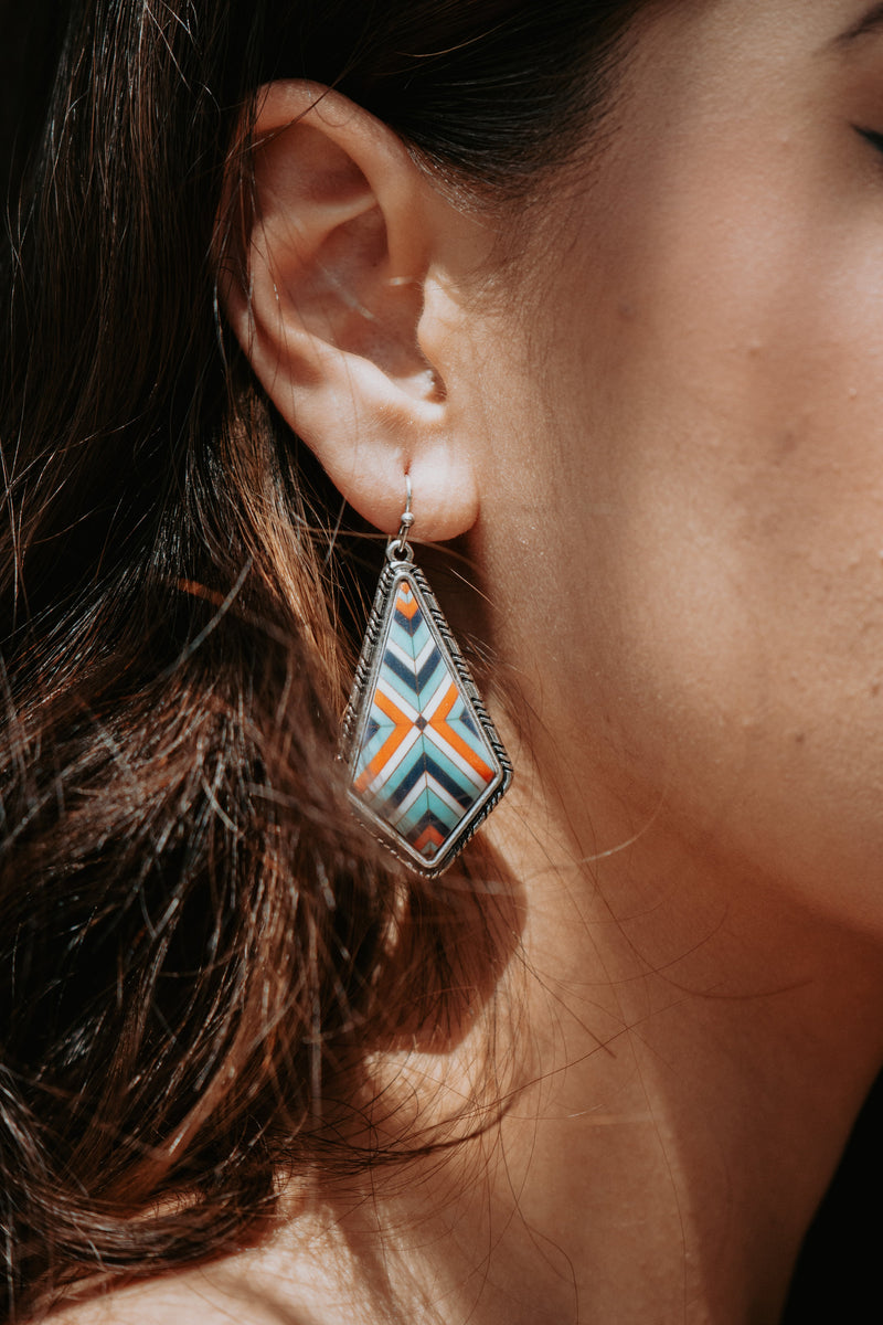 Aztec Aqua Drop Earrings