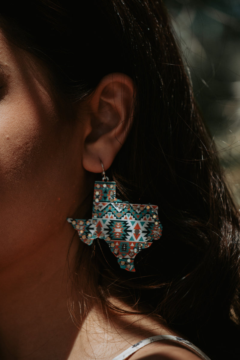 Texas Aztec Brass Drop Earrings