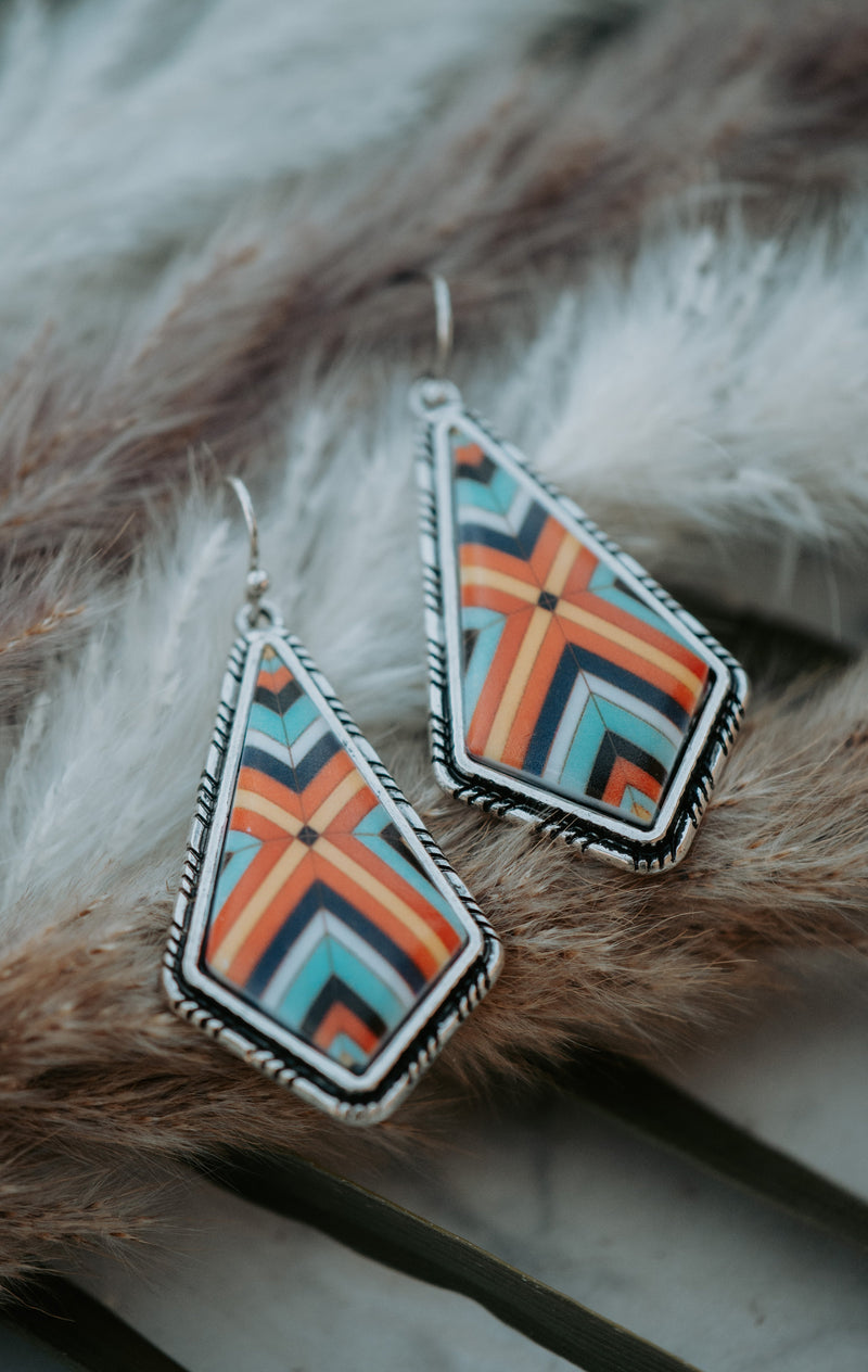 Aztec Red Drop Earrings