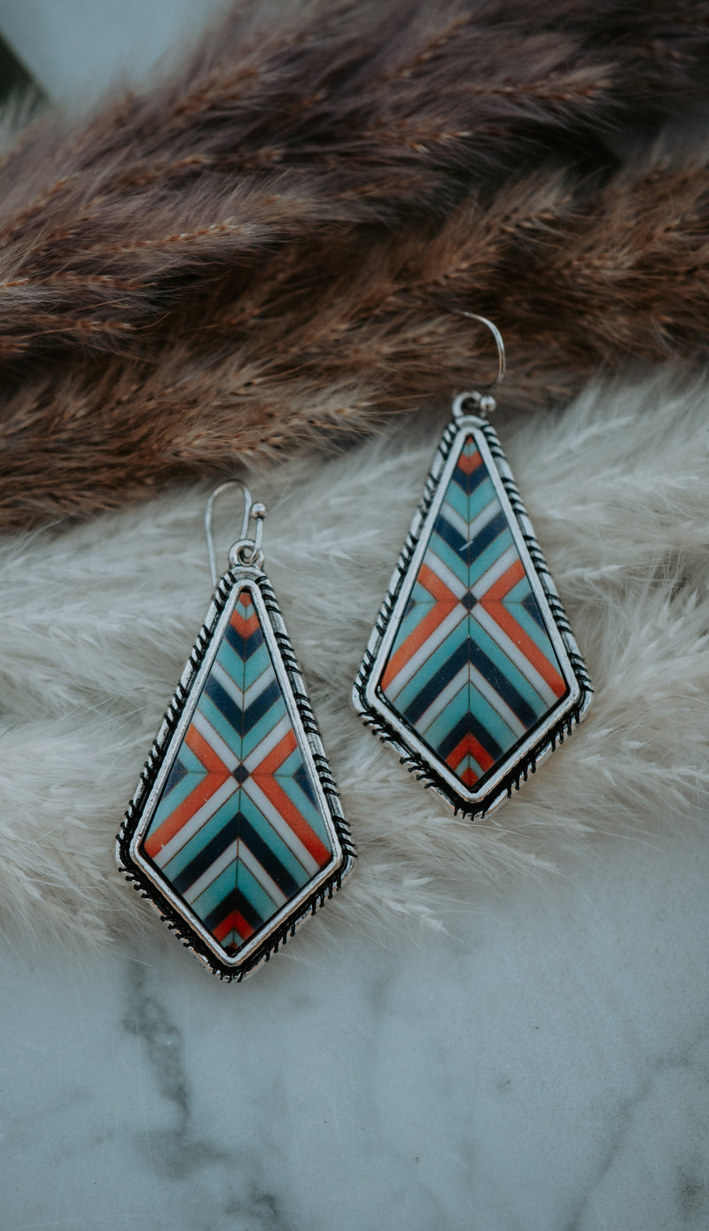 Aztec Aqua Drop Earrings