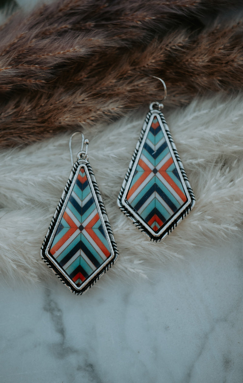 Aztec Aqua Drop Earrings