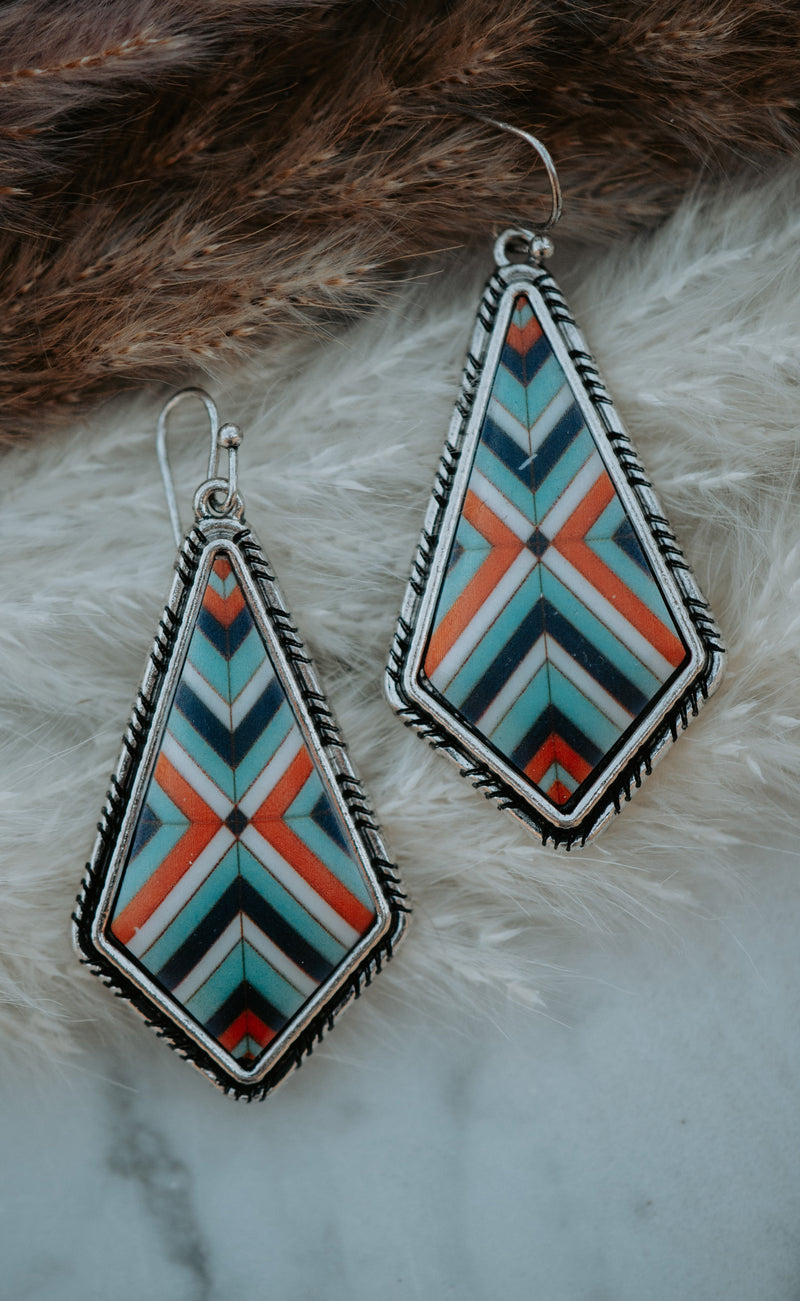 Aztec Aqua Drop Earrings