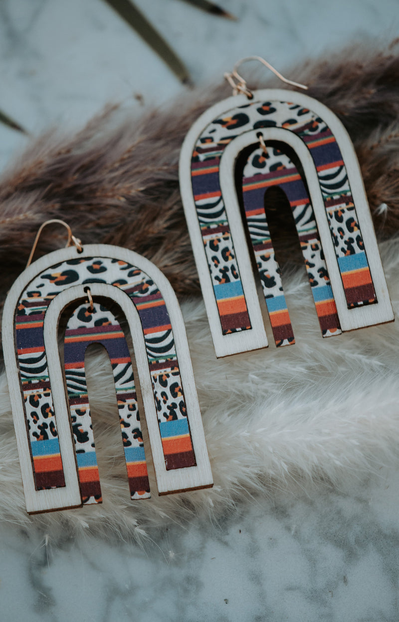 Leopard Serape Wooden Drop Earrings