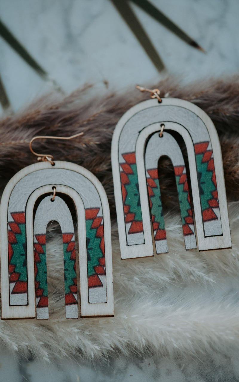 Aztec Wooden Drop Earrings