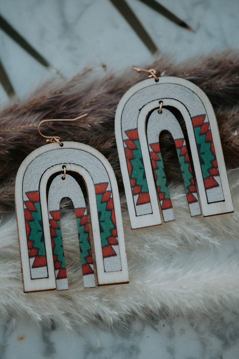 Aztec Wooden Drop Earrings