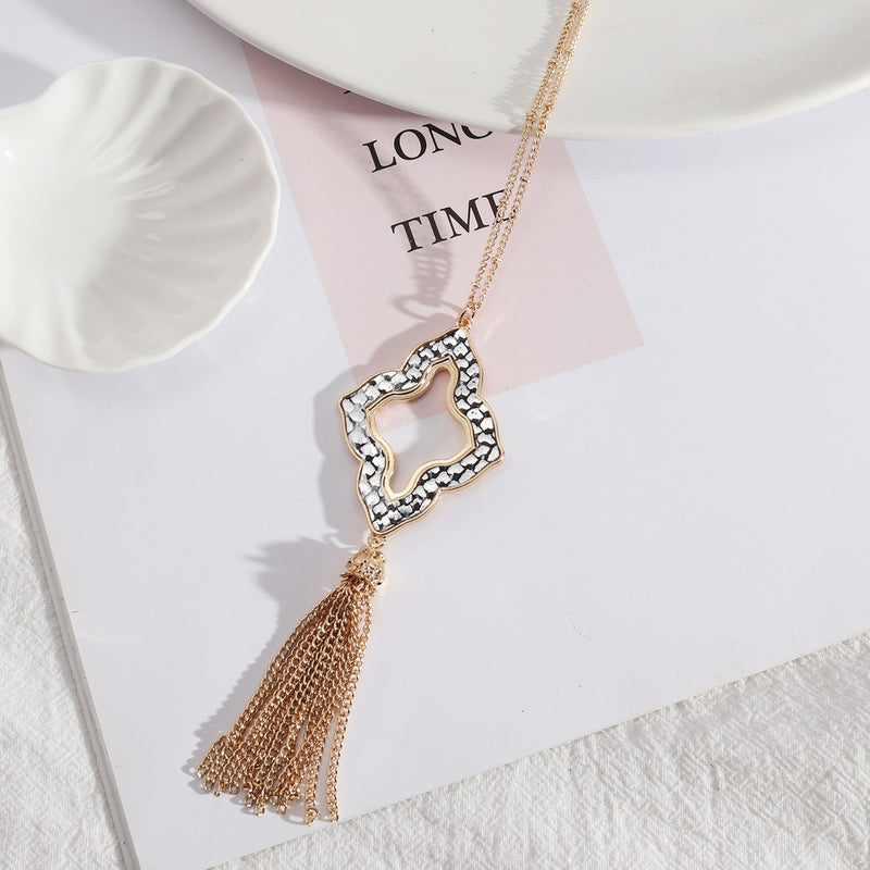 Filigree Long Sweater Chain Necklace with Tassels