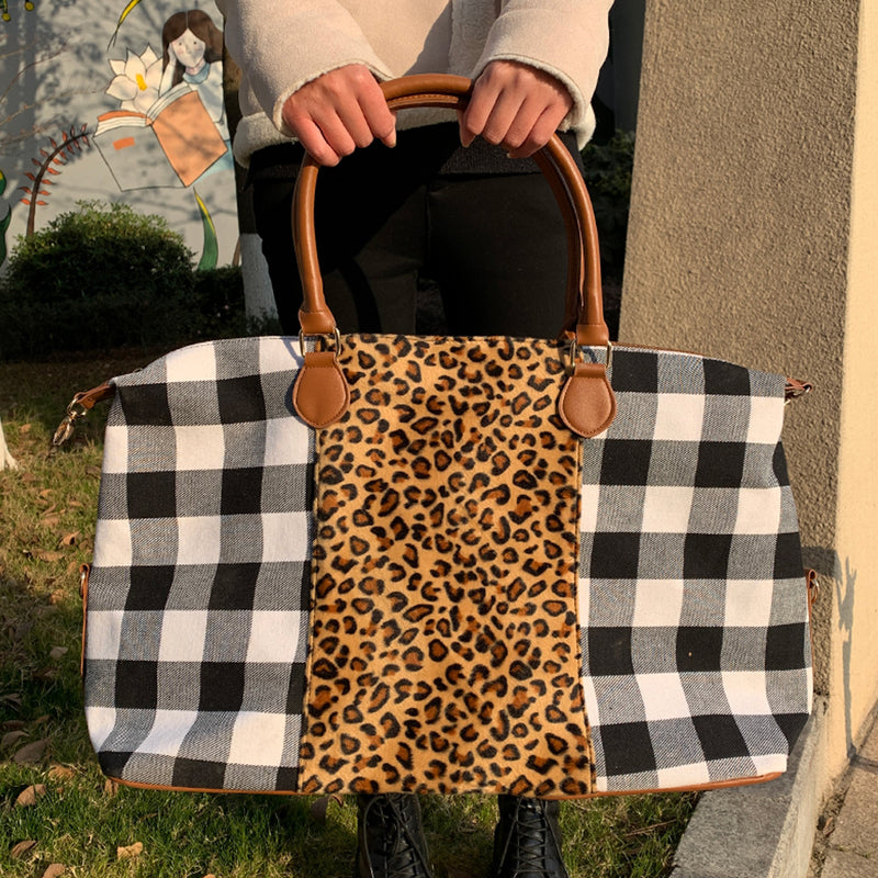 Gotta Get It! Black Buffalo Plaid with Leopard Mix XL Weekender