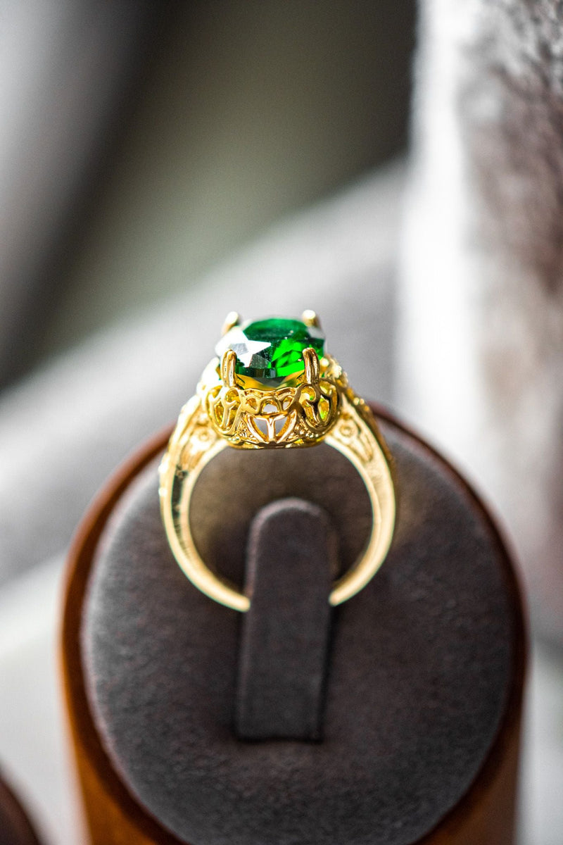 Sophia Emerald Oval Cut Gold Ring