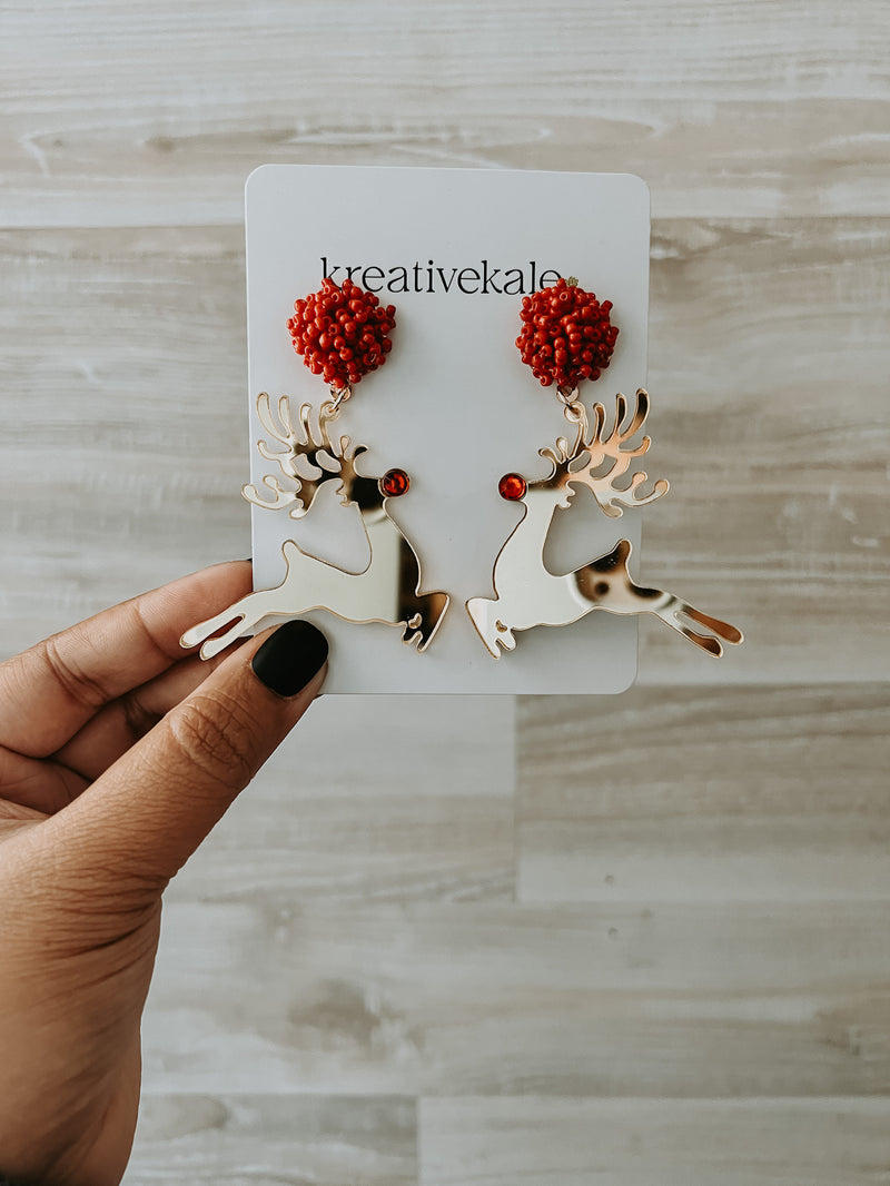 Reindeer Gold Acrylic Drop Earrings