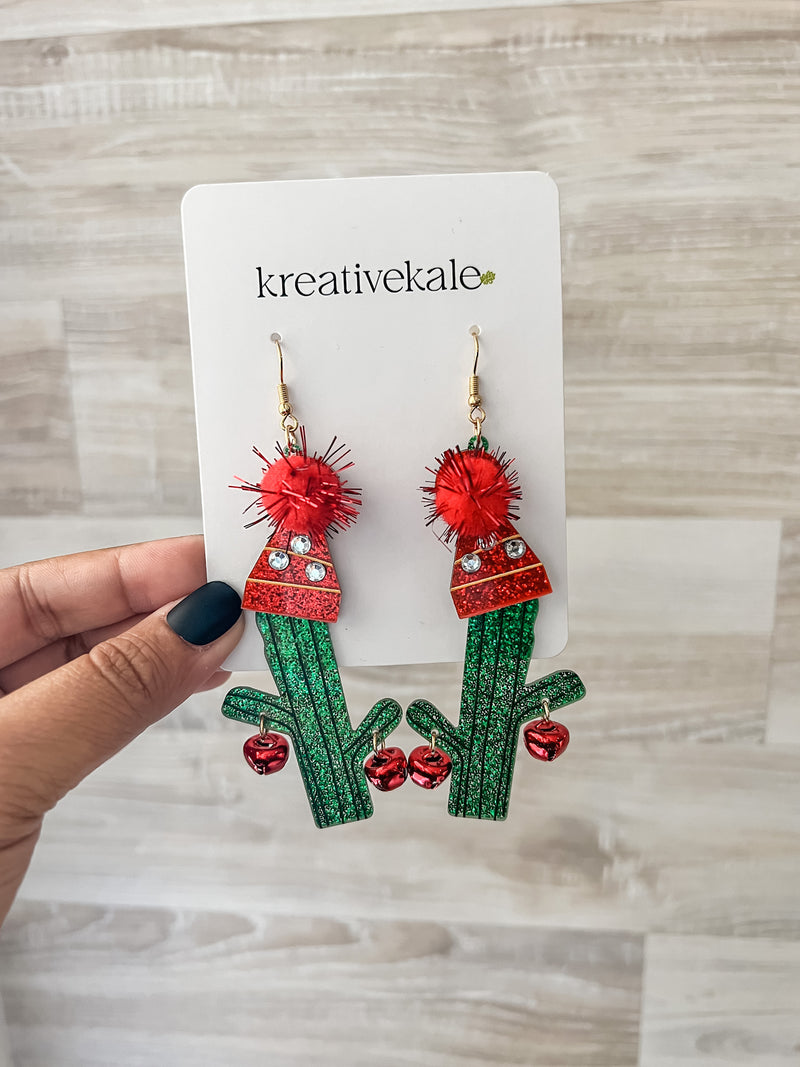 Christmas Cactus Acrylic Drop Earrings