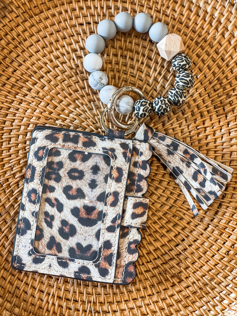 Leopard Beaded Key Ring Wallet Bracelet