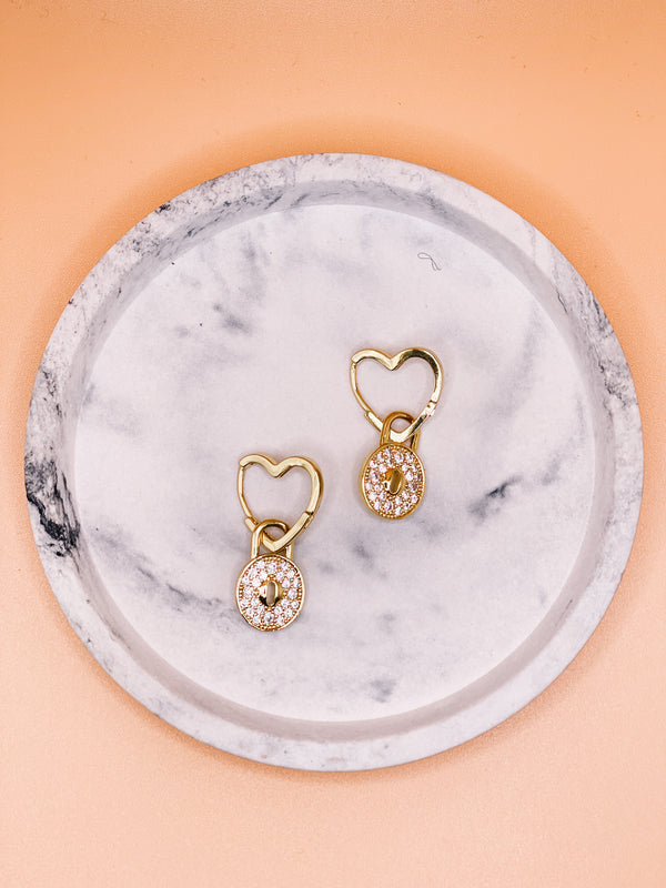 Alesia Gold Lock Round Drop Earrings