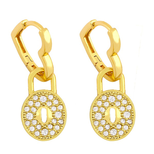 Alesia Gold Lock Round Drop Earrings