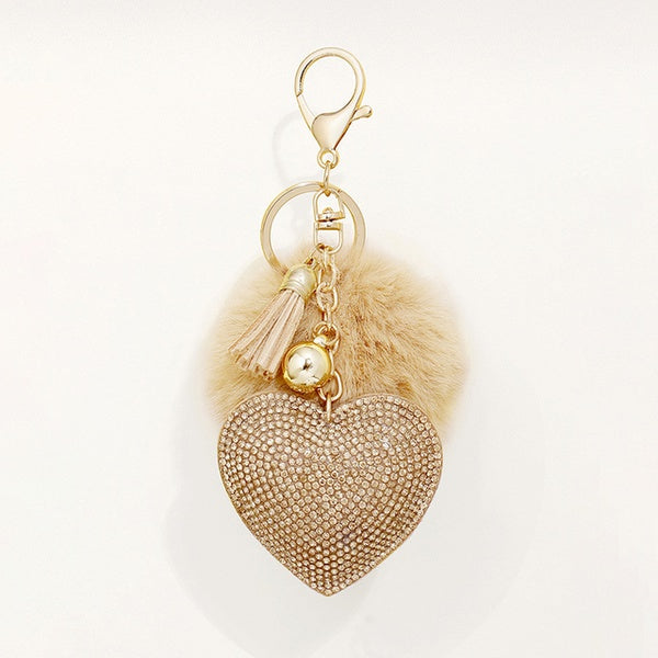 Heart Rhinestones Pom Pom Keychain – CHERRIE