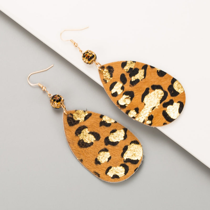 Leopard Print Drop Leather Earrings