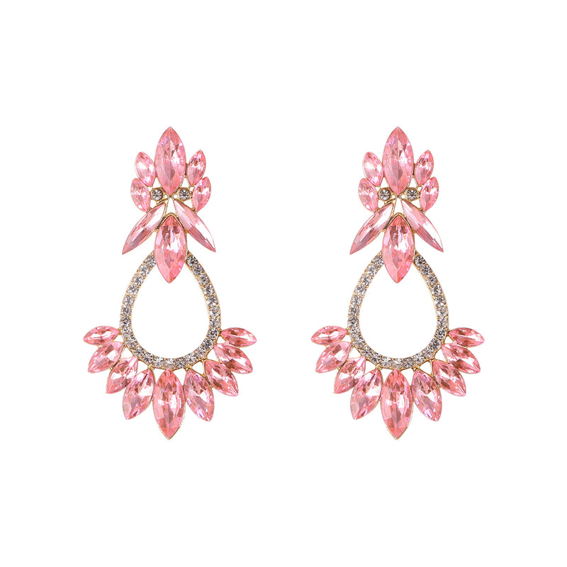 Lady Agatha- Pink Sapphire Crystal Rhinestones Drop Earrings