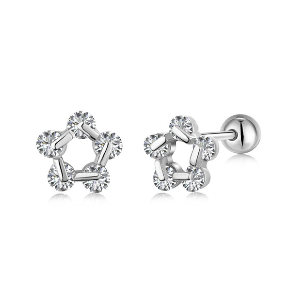 Floral Cubic Silver Small Flower Stud Earrings For Women, Ladies and Girls