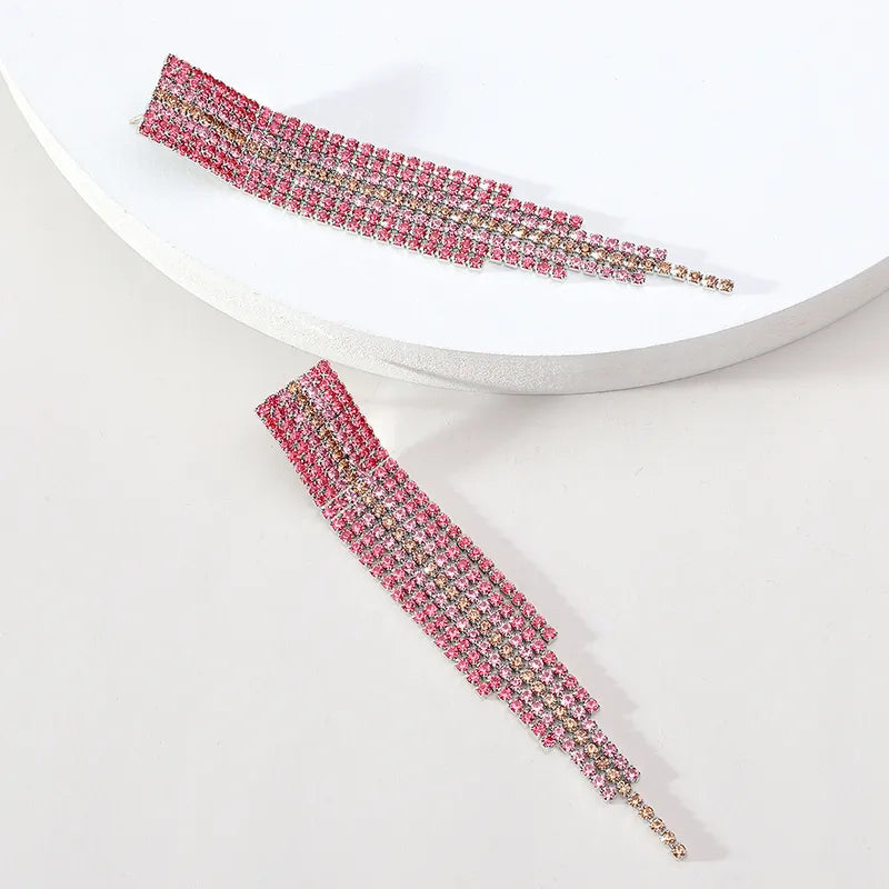Chandelier Rhinestones Drop Earrings in Rose Pink