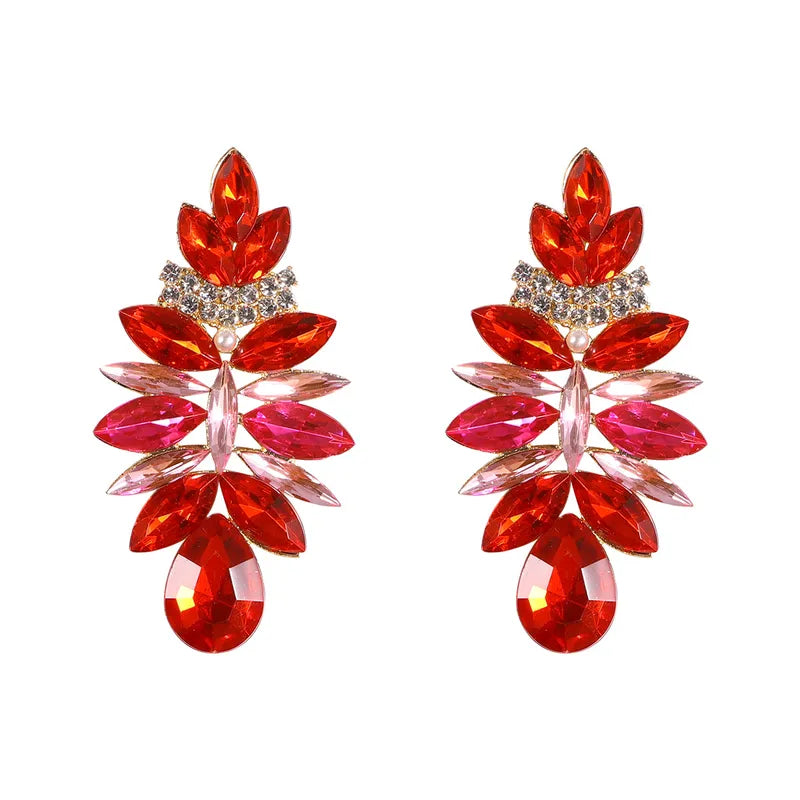 Kali - Red and Magenta Rhinestone Drop Earrings