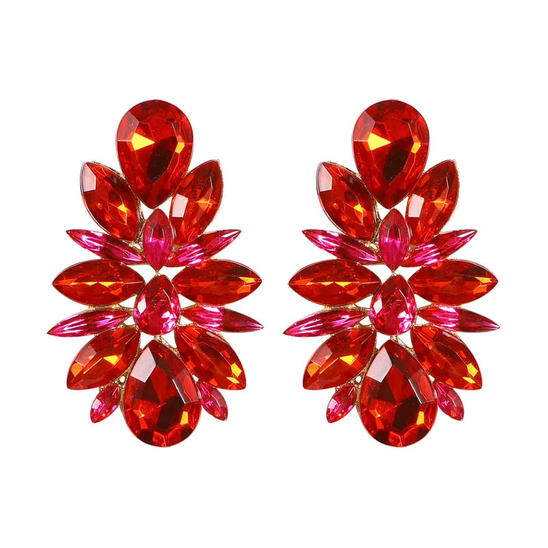 Lady B - Fuchsia Red Glass Crystal Stud Earrings