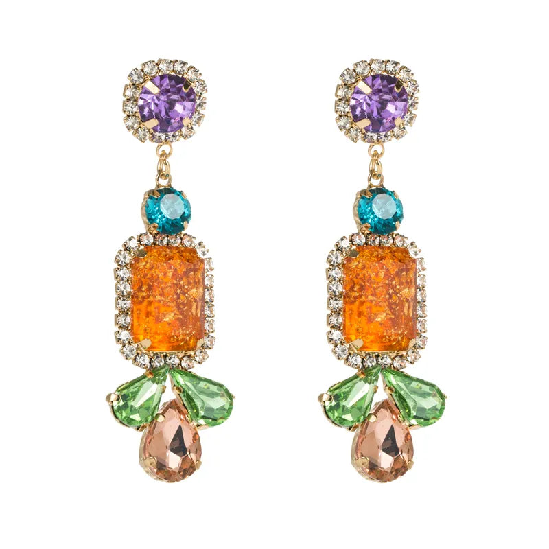 Rox - Orange Rhinestones Tassel Drop Earrings