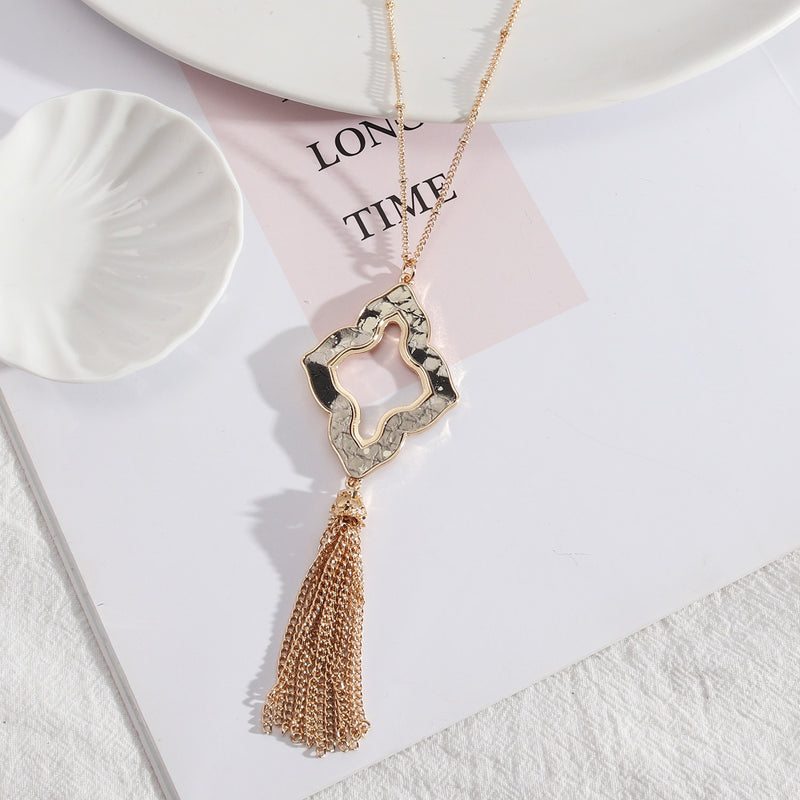 Filigree Long Sweater Chain Necklace with Tassels