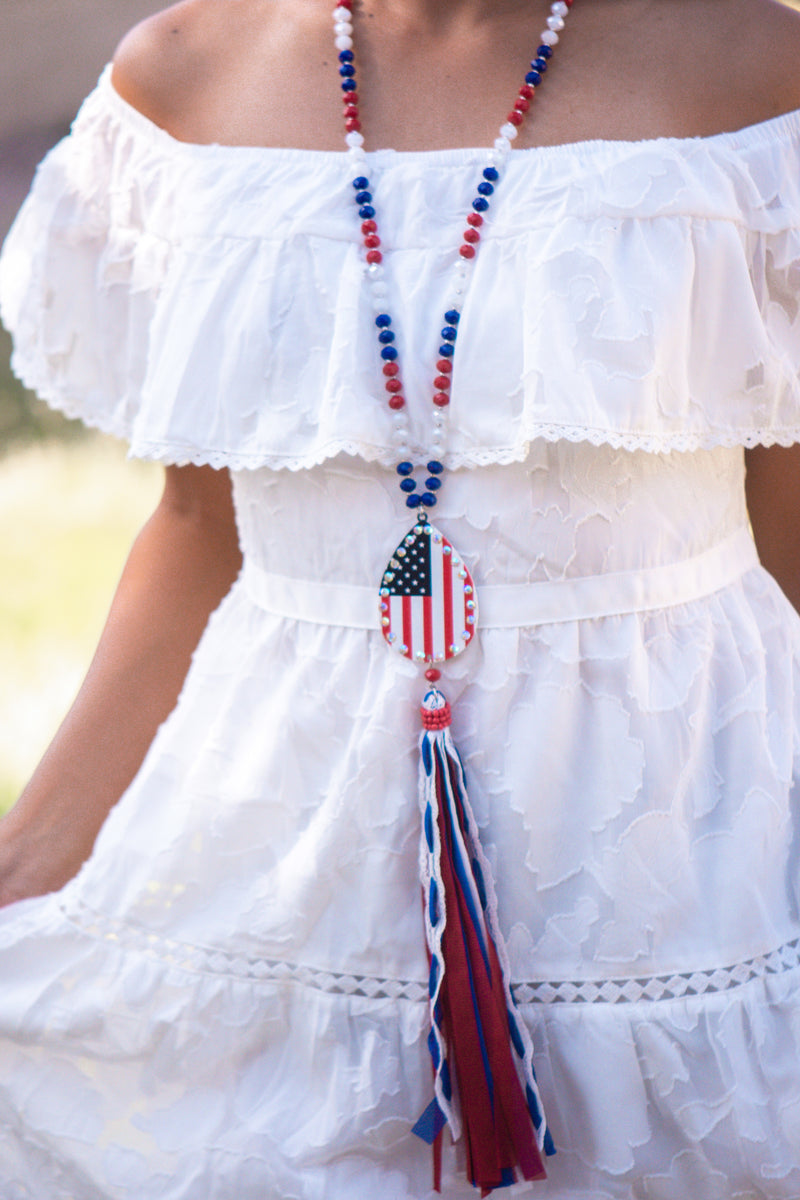 Red & Blue American Flag Americana Necklace