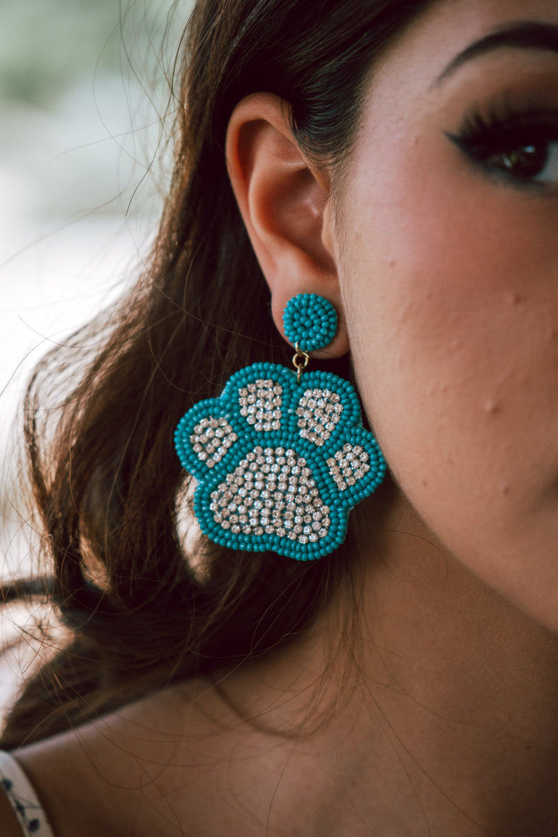 Beaded Studded Paw Print in Turquoise