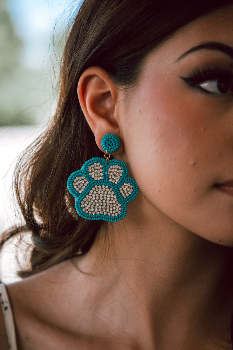 Beaded Studded Paw Print in Turquoise