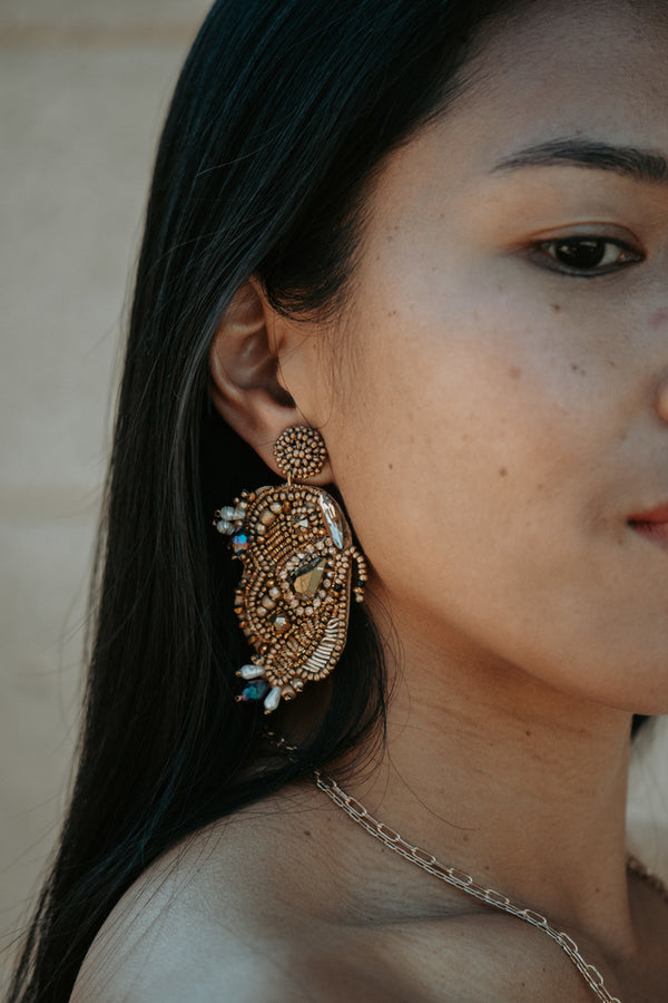 Butterfly Seed Beaded Pair Drop Earrings in Brown