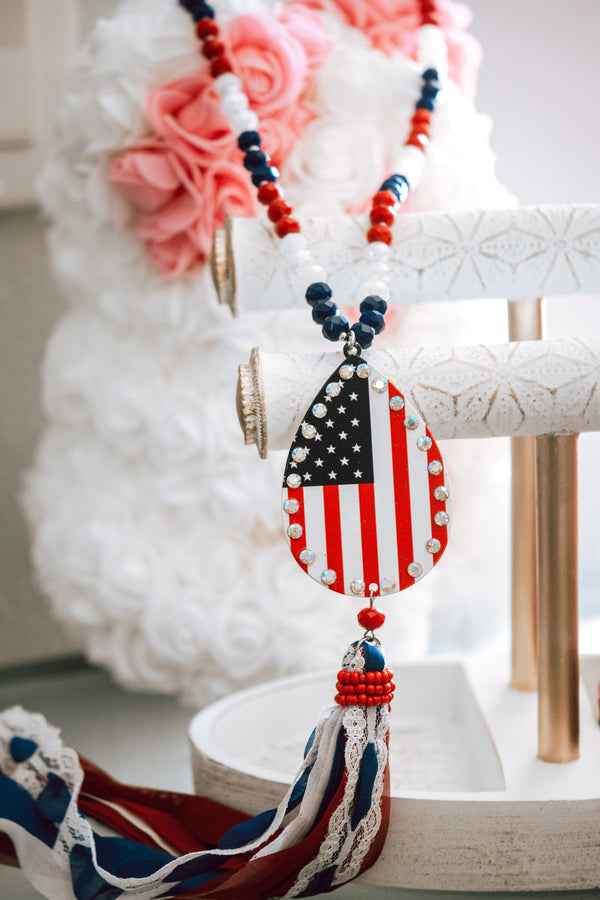 Red & Blue American Flag Americana Necklace