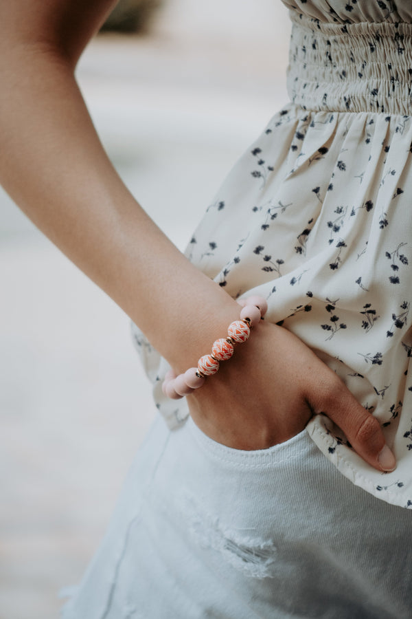 Blaze Wooden Aztec Elastic Bracelet - PINK