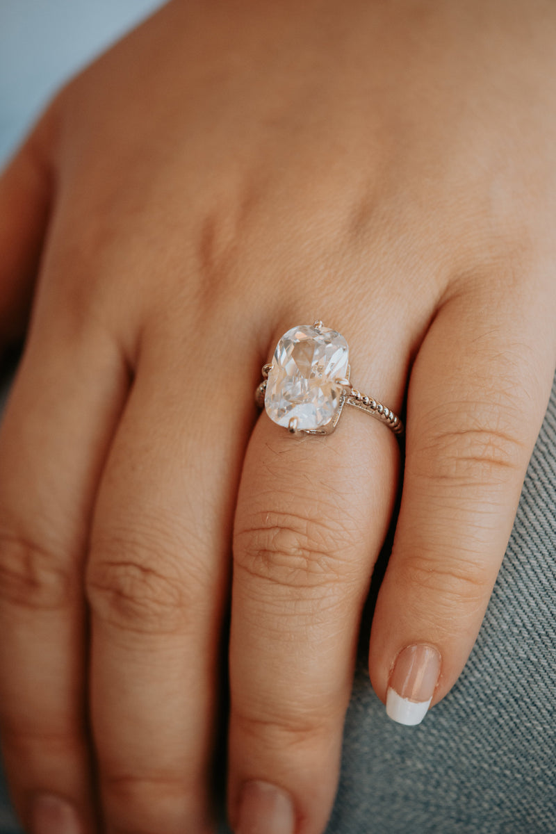 Stella Radiant Cut 4-Prong Silver Ring