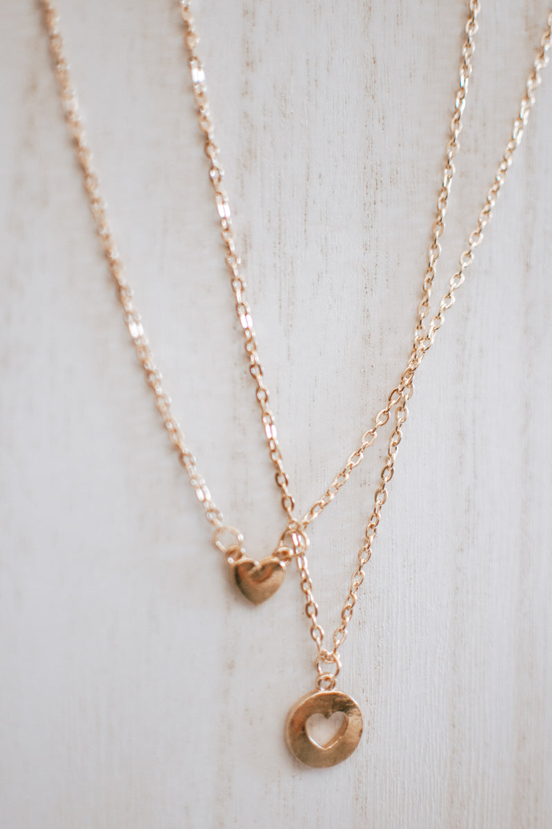 E2 Twin of Hearts Layered Necklace in Gold