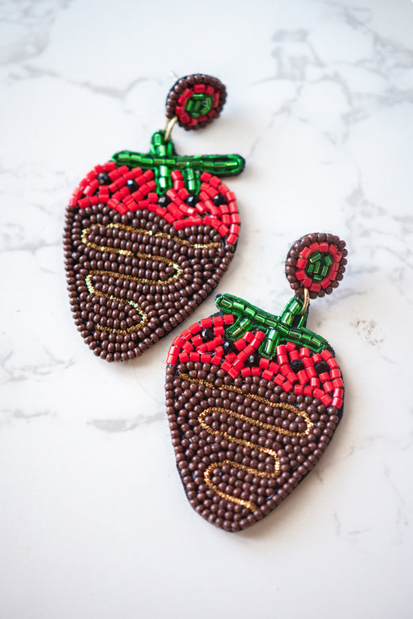 Strawberry Chocolate Seed Beaded Drop Earrings