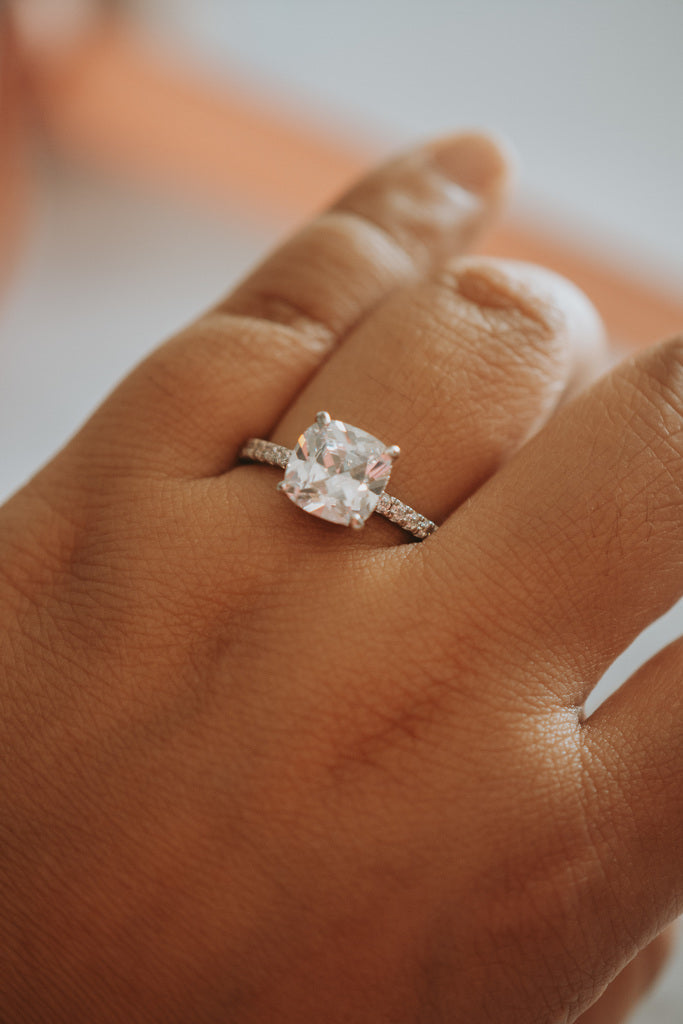 Gaia Cushion Cut Sterling Silver Ring Rhodium Plating