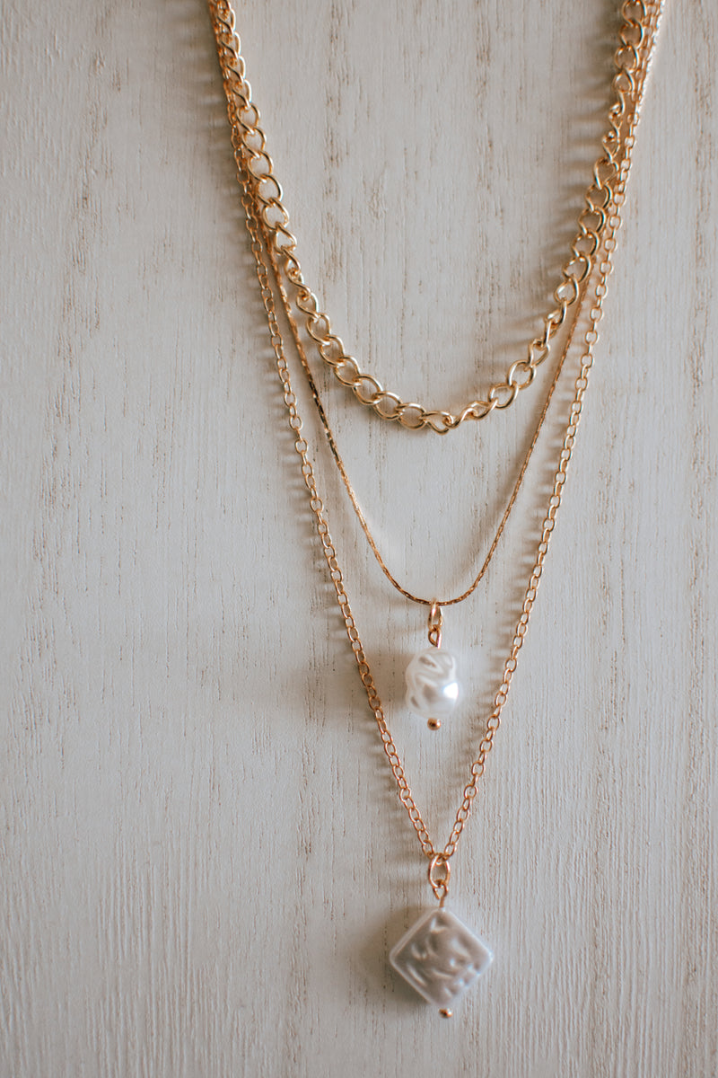 E13 Faux Pearl Multi Layered Necklace in Gold