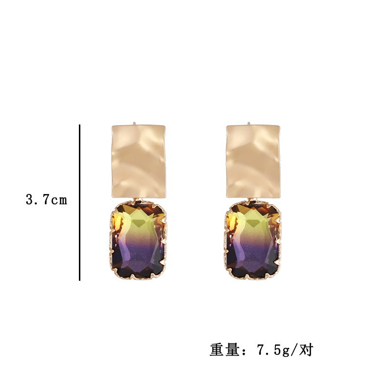 Rainbow Glass Crystal Earrings in Gold Setting